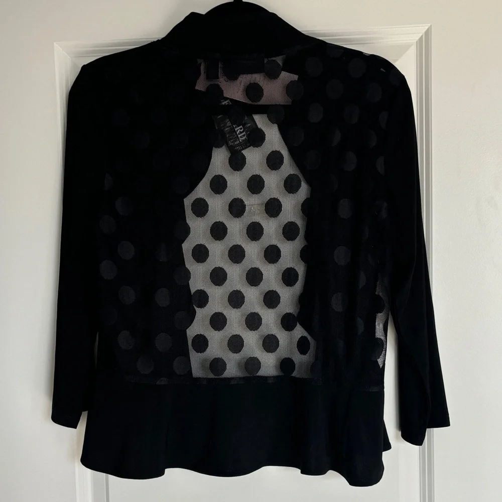 Nina Leonard Black Ruffle Open-Front Shrug - Picture 3 of 4